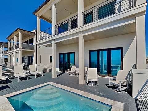 Property building, Balcony/Terrace, Seating area, Sea view, Swimming pool