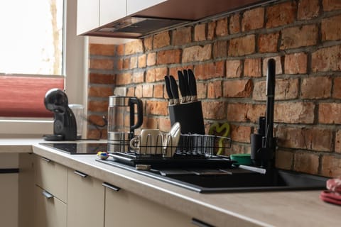Kitchen or kitchenette, stove