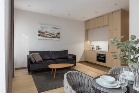 Kitchen or kitchenette, Living room, Seating area