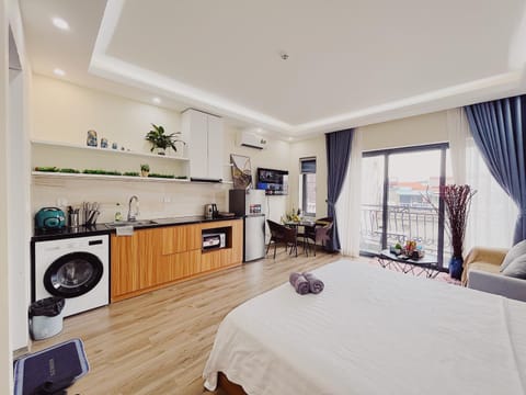 Bed, TV and multimedia, Kitchen or kitchenette, Living room, Photo of the whole room, Seating area, Bedroom, minibar, oven, pet friendly, stove, towels, washing machine, dryer