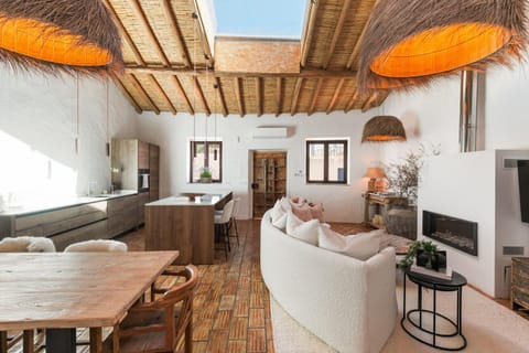 Kitchen or kitchenette, Living room, Dining area, fireplace
