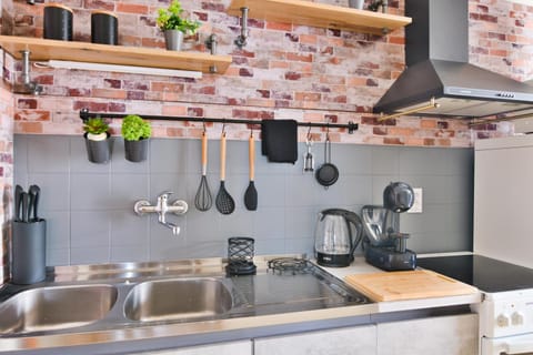 Kitchen or kitchenette, stove