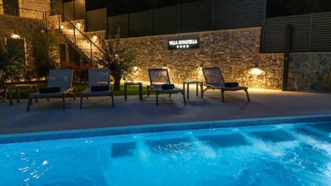Patio, Night, Swimming pool, sunbed