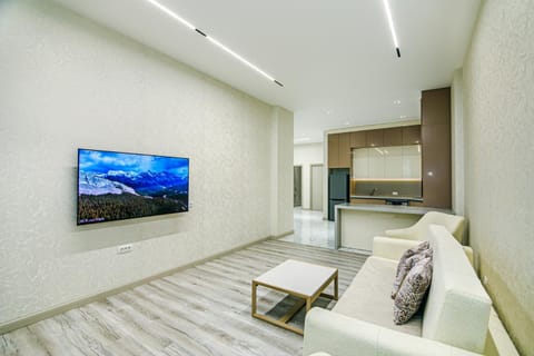 Bed, TV and multimedia, Kitchen or kitchenette, Living room, heating, air conditioner