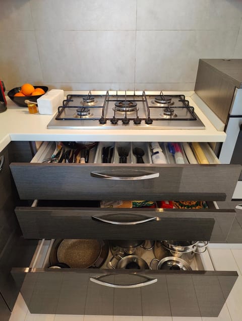 Kitchen or kitchenette, stove