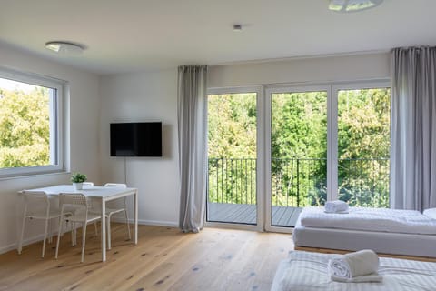 Bed, TV and multimedia, View (from property/room), Balcony/Terrace, Photo of the whole room, Bedroom, towels