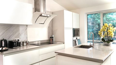 Coffee/tea facilities, Kitchen or kitchenette, oven, stove