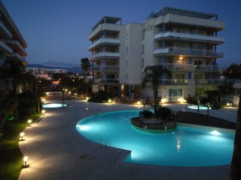 Property building, Night, Pool view, Swimming pool