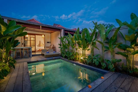 Property building, Night, Garden, Garden, Garden view, Pool view, Swimming pool