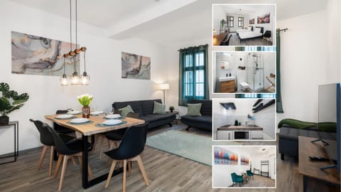 Kitchen or kitchenette, Living room, Seating area, Dining area