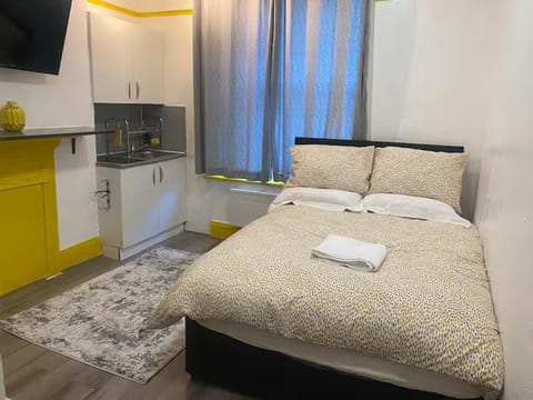 Bed, TV and multimedia, Kitchen or kitchenette, Photo of the whole room, Bedroom, towels