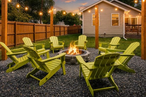 Patio, Night, Garden, Seating area, fireplace