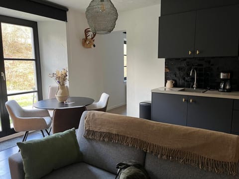 Kitchen or kitchenette, Living room, Seating area, Dining area