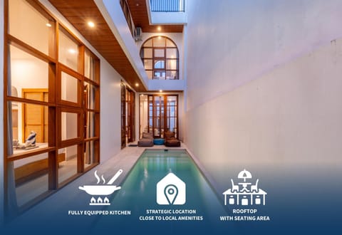 Text overlay, Pool view, Swimming pool
