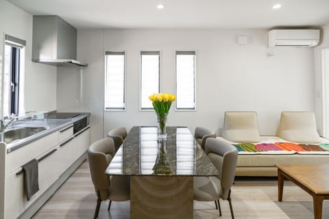 Kitchen or kitchenette, Living room, Seating area, Dining area, stove, air conditioner