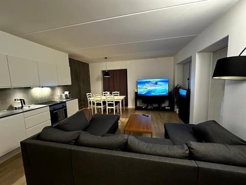 Kitchen or kitchenette, Living room, Seating area, Dining area, stove