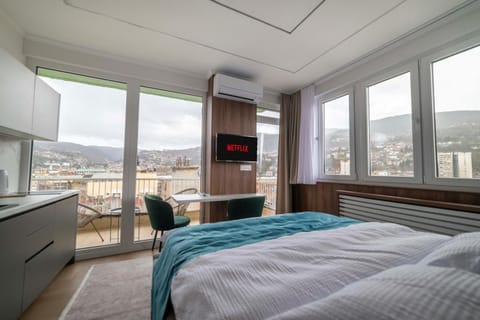 Bed, TV and multimedia, Photo of the whole room, Mountain view, air conditioner