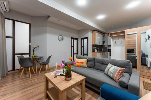 Kitchen or kitchenette, Living room, Seating area, Dining area