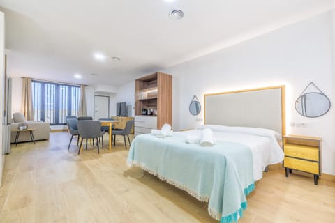 Bed, TV and multimedia, Kitchen or kitchenette, Living room, Photo of the whole room, Seating area, Dining area, Bedroom, heating, towels, air conditioner