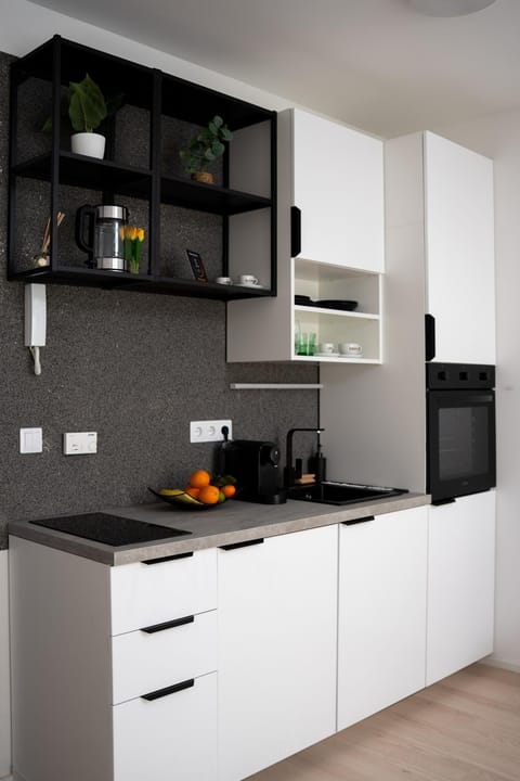 Kitchen or kitchenette, stove