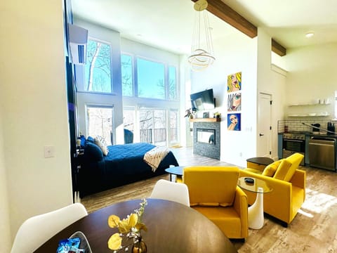 Bed, View (from property/room), Living room, Dining area, fireplace, kitchen
