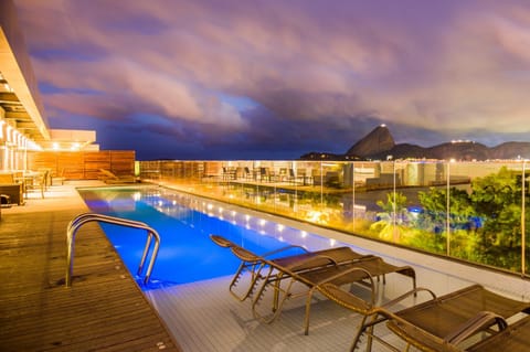 Nearby landmark, Night, Natural landscape, Pool view, Swimming pool, sunbed