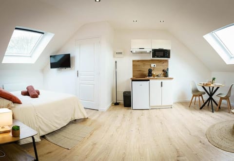 Kitchen or kitchenette, Seating area, Bedroom