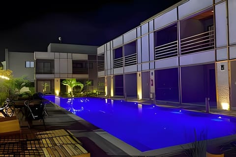 Night, Pool view, Swimming pool