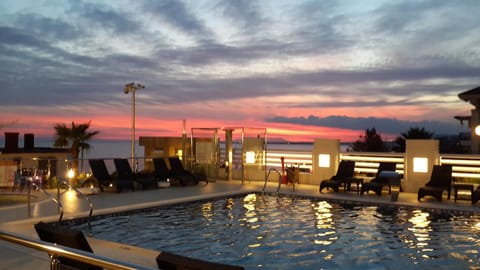 Natural landscape, Pool view, Swimming pool, Sunset