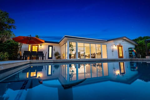 Night, Pool view, Swimming pool