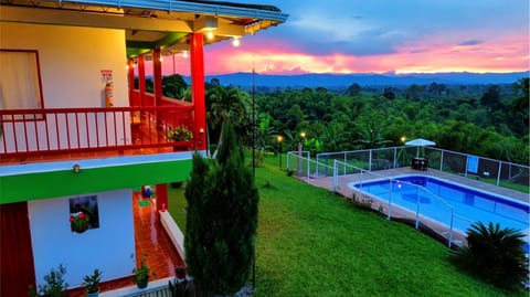 Property building, Natural landscape, View (from property/room), Mountain view, Pool view, Swimming pool, Sunset