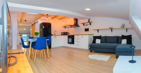 Kitchen or kitchenette, Living room, Dining area, oven, stove, air conditioner
