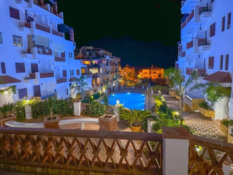 Property building, Night, Swimming pool