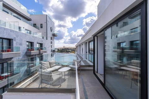 Property building, Patio, Day, Natural landscape, View (from property/room), Balcony/Terrace, Living room, Seating area, Pool view, Swimming pool, sunbed