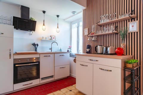 Kitchen or kitchenette, stove