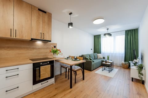 Kitchen or kitchenette, Living room, Seating area, Dining area