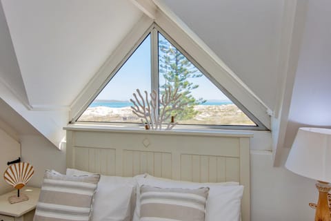 Bed, Natural landscape, Bedroom, Sea view