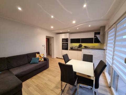 Kitchen or kitchenette, Living room, Seating area, Dining area
