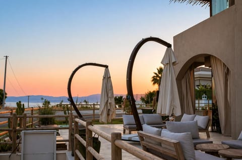 Patio, Day, Natural landscape, View (from property/room), Balcony/Terrace, Living room, Seating area, Sea view, Sunset