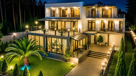 Property building, Patio, Night, Garden, Garden view