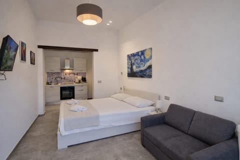 Bed, TV and multimedia, Kitchen or kitchenette, Living room, Photo of the whole room, Seating area, Bedroom