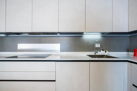 Kitchen or kitchenette, stove