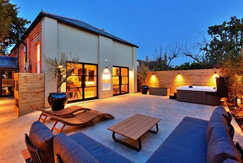 Property building, Patio, Night, Garden, Hot Tub, Garden view, sunbed