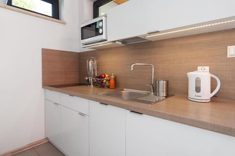 Kitchen or kitchenette, stove