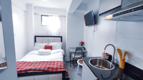 Bed, TV and multimedia, Kitchen or kitchenette, Photo of the whole room, Bedroom
