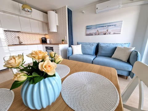 Kitchen or kitchenette, Living room, Seating area, Dining area, air conditioner