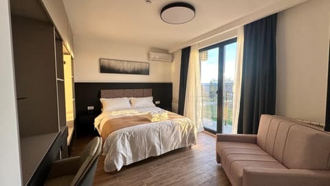 Bed, TV and multimedia, Living room, Photo of the whole room, Seating area, Bedroom, air conditioner