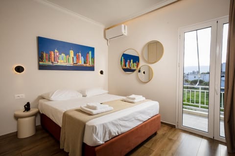 Bed, Photo of the whole room, Bedroom, towels, air conditioner