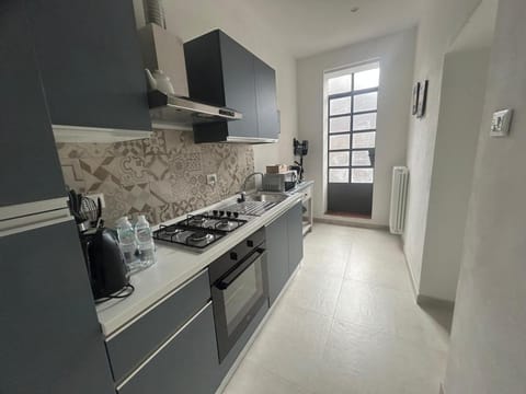Kitchen or kitchenette, dishwasher, stove