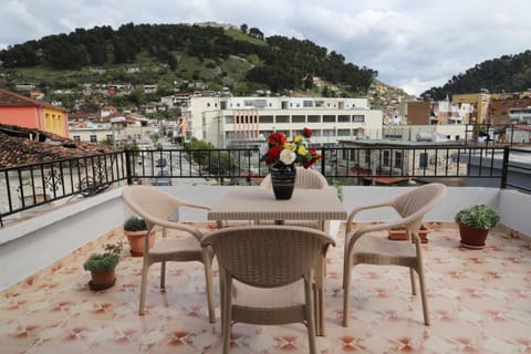 Property building, Patio, Day, Natural landscape, View (from property/room), Balcony/Terrace, Dining area, City view, Mountain view
